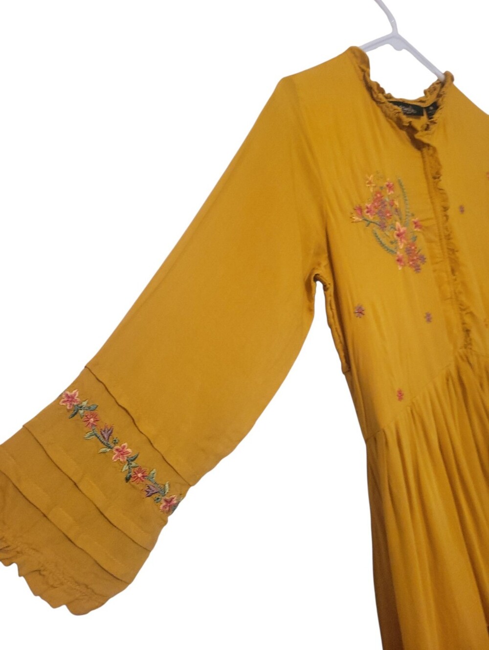 RAHI Anthropologie Embroidered Tiered Maxi Dress Mustard Boho Cottagecore Medium - Picture 4 of 7